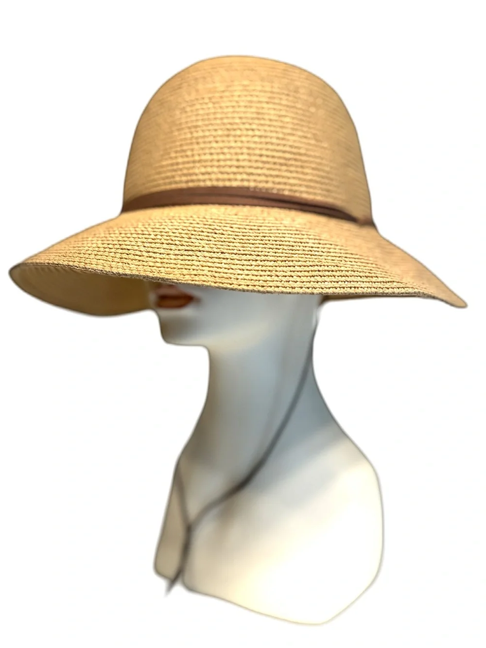 FURTALK Women's Wide Brim Straw Sun Hat Tan w Chin Cord UPF - Sz M/L